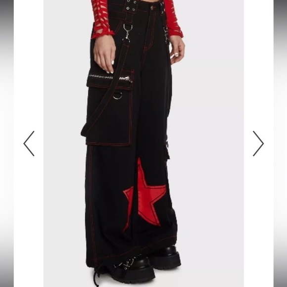 90s Rave Style Current Mood Black Red Baggy Wide leg cargo pants New punk sz S - Picture 8 of 15